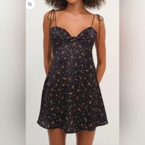 NWT! For Love & Lemons Adira Mini Dress in black with a floral Star Print